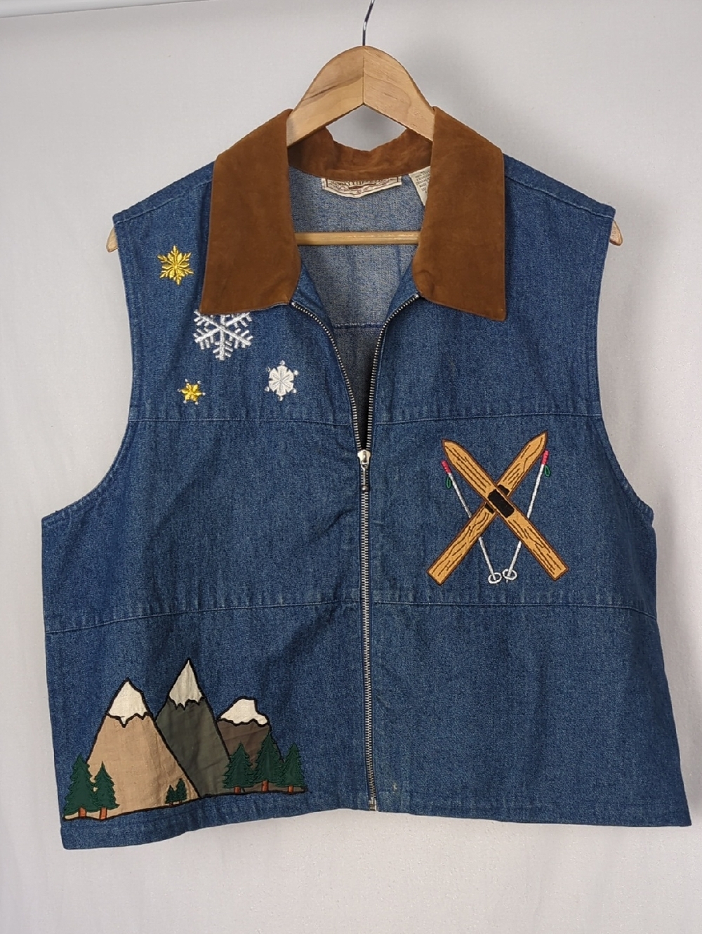 RHYTHM BLUE Vintage Women's Denim Vest Apres Ski Lodge Cabin